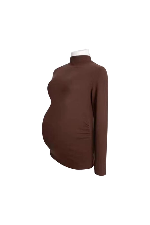 Long Sleeve Maternity Shirts for Women High Neck Solid Color Tops Casual Plus Size T-Shirt, Gifts for Women