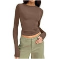 thumbnail image 1 of Horkkom Long Sleeve Shirts for Women Solid Color Round Neck Tops Fall Slim Comfortable Lightweight Blouses, Gifts for Women, 1 of 5