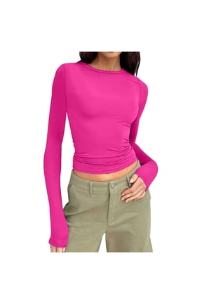 Long Sleeve Shirts for Women Solid Color Round Neck Tops Fall Slim Comfortable Lightweight Blouses, Gifts for Women