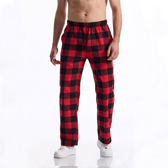 Horkkom Mens Pajama Pants Elastic Waist Drawstring Plaid Pants Sleep Lounge Pants with Pocket