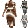 thumbnail image 1 of Horkkom Midi Dresses for Women Plus Size Striped Drawstring Summer Dresses Casual Vacation Tshirt Dress, 1 of 7