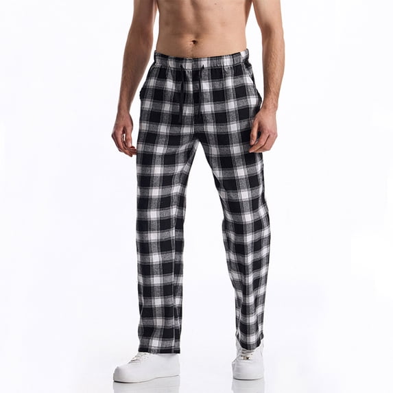 Horkkom Plaid Pants for Men Elastic Waist Drawstring Pajama Pants Sleep Lounge Pants with Pocket