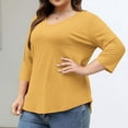 thumbnail image 1 of Horkkom Plus Size Tops for Women V Neck Solid Color 3/4 Length Sleeve Tops Fall Casual Tunic Tops Yellow 4XL, 1 of 8
