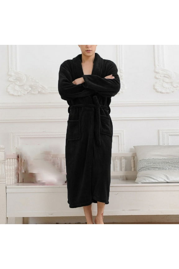 His and Hers Robes Plus Size Plush Bathrobe Warm Fuzzy Plush Long Cinched Waist Strapped Solid Color Robes With Pockets(M-3XL), Gifts for Women