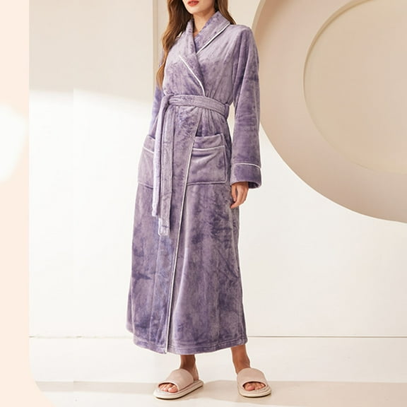 Horkkom Robes for Women Plus Size Fleece Shawl Bathrobe Warm Fuzzy Cinched Waist Strapped Color Block Nightgowns With Pockets(M,XL,3XL), Gifts for Women