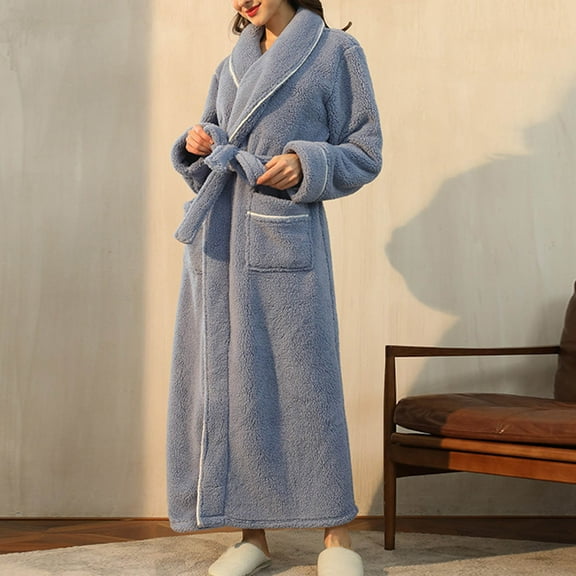 Horkkom Robes for Women Plus Size Fleece Shawl Bathrobe Warm Fuzzy Cinched Waist Strapped Color Block Nightgowns With Pockets(M,XL,3XL), Gifts for Women