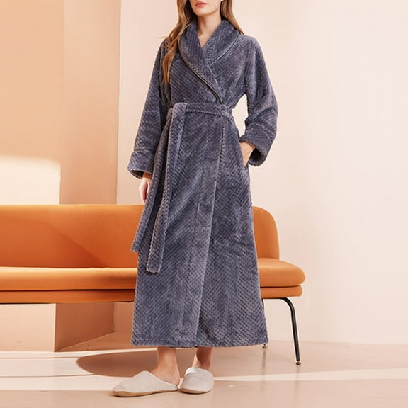 Horkkom Robes for Women Plus Size Fleece Shawl Bathrobe Warm Fuzzy Cinched Waist Strapped Solid Color Nightgowns With Pockets(M,XL,3XL), Gifts for Women
