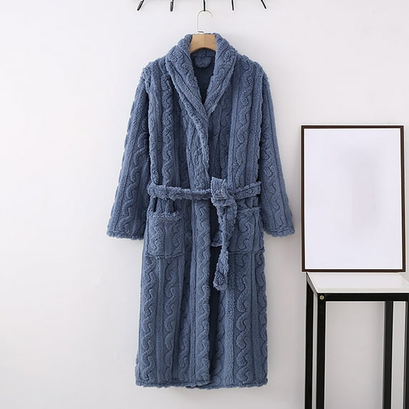 Horkkom Robes for Women Fleece Warm Shawl Bathrobe Fuzzy Cinched Waist Strapped Solid Color Nightgowns With Pockets, Gifts for Women