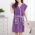 thumbnail image 1 of Horkkom Robes for Women Plush Short Cinched Waist Strapped Bathrobe V Neck Soft Color Block Nightgowns With Pocket, Gifts for Women, 1 of 5