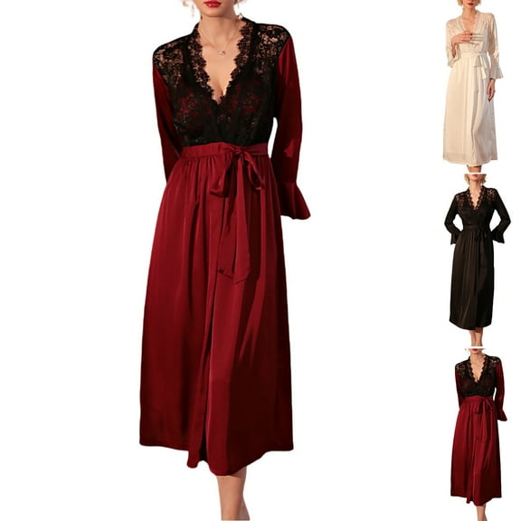 Horkkom Satin Robe for Women Lace V Neck Silk Robes Wedding Party Bridesmaid Bathrobe Robes, Gifts for Women