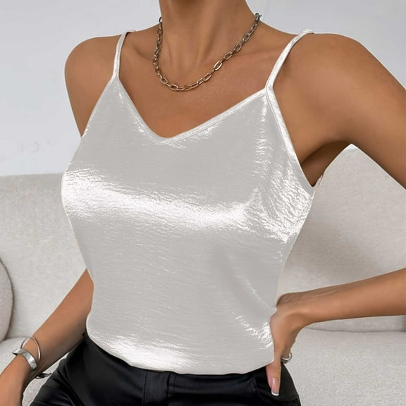 Horkkom Silk Camisole Tops for Women Satin V Neck Casual Sleeveless Tops Summer Comfy Soft Tank Shirt