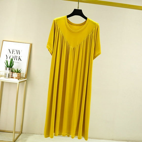 Clearance! Horkkom Sleep Shirts for Women Crew Neck Solid Color Short Sleeve Nightgowns Loose Comfortable Nightgowns & Sleepshirts, Gifts for Women