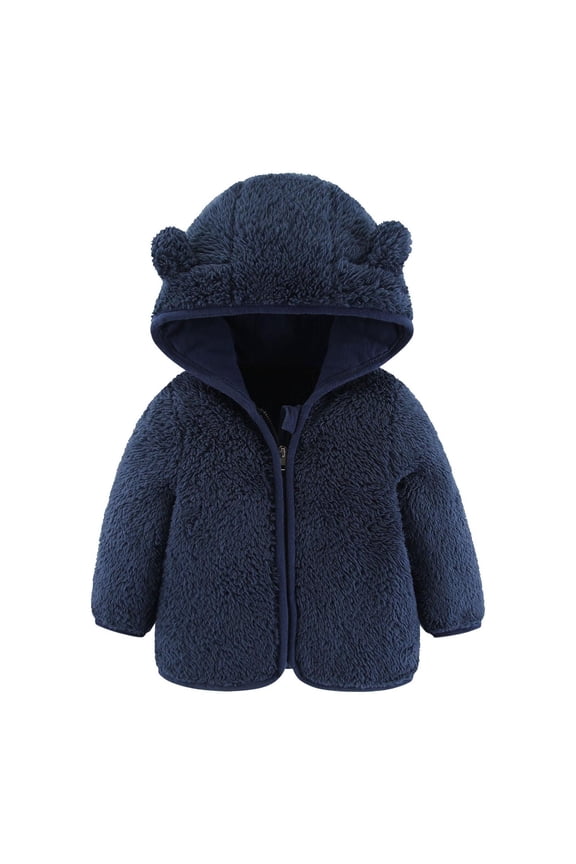 Toddler Fleece Jacket Bear Zip Up Hoodie Warm Solid Color Winter Coat for Boys Girls