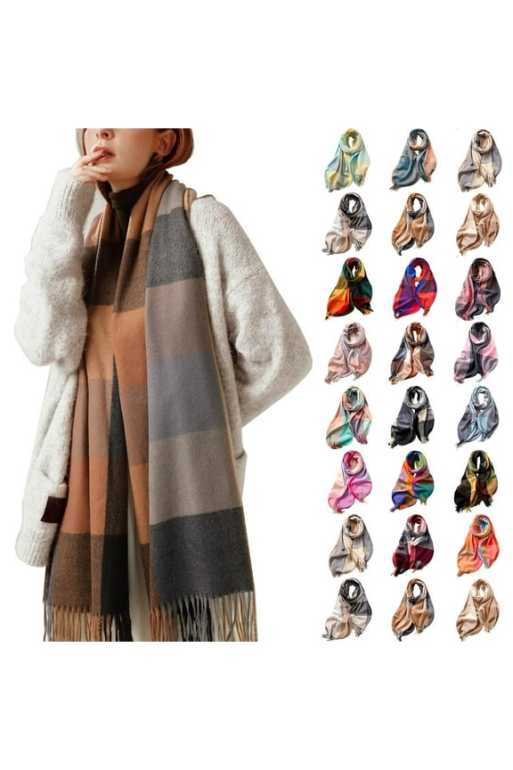 Winter Scarf for Women Knitted Warm Long Scarves Soft Color Block Winter Scarf for Cold Weather