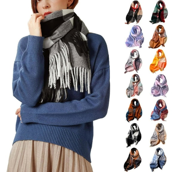 Horkkom Winter Scarf for Women Knitted Warm Long Scarves Soft Color Block Winter Scarf for Cold Weather