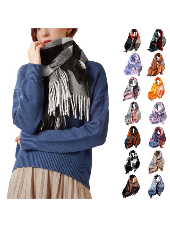 Winter Scarf for Women Knitted Warm Long Scarves Soft Color Block Winter Scarf for Cold Weather