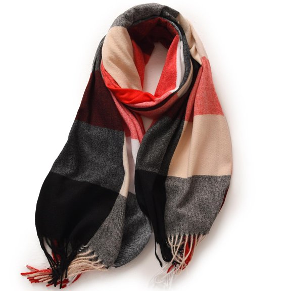 Horkkom Winter Scarf for Women Knitted Warm Long Scarves Soft Color Block Winter Scarf for Cold Weather