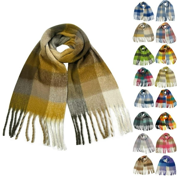 Horkkom Winter Scarf for Women Knitted Warm Long Scarves Soft Striped Printed Winter Scarf for Cold Weather