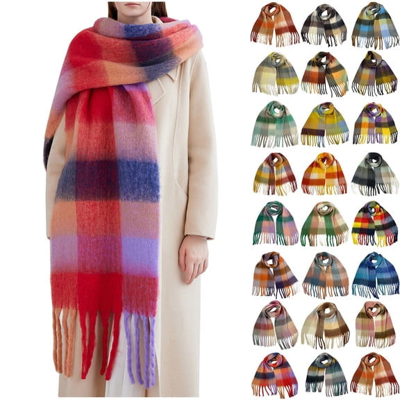 Horkkom Winter Scarf for Women Knitted Warm Long Scarves Soft Striped Printed Winter Scarf for Cold Weather