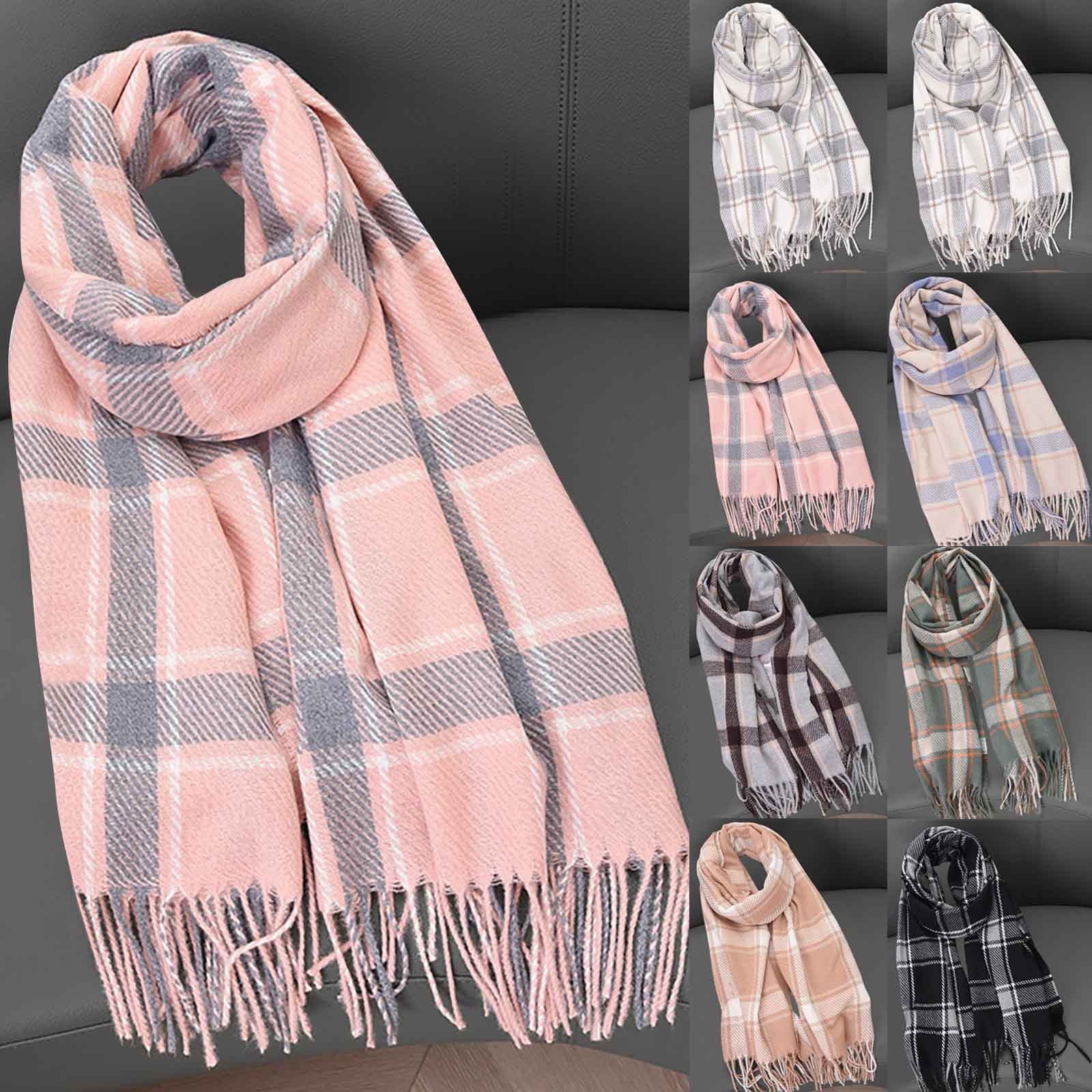 Horkkom Winter Scarf for Women Knitted Warm Long Scarves Soft Striped ...