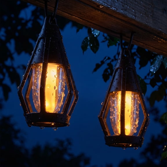 Clearance Hotyverty 10 Pack Solar String Lights Outdoor Waterproof - 10 Flickering LED Bulbs with Patented Flame Effect, Solar-Powered Solar Hanging Lights Outdoor for Patios, Fences and Gardens