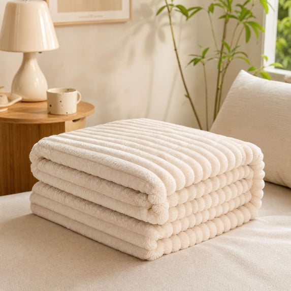 Clearance! Hotyverty Fuzzy Fleece Throw Blanket, 78.7 in x 48 in, Off‑White