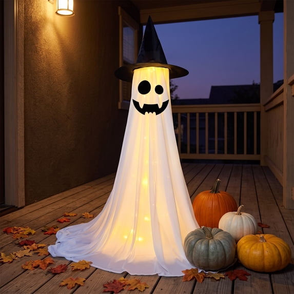 Clearance! Hotyverty Halloween Decorations Outdoor, 4FT Light up Ghost Ghosts Easy to Assemble Adjustable Height Spooky Halloween Party Decorations for Porch Yard Mantel Home, A