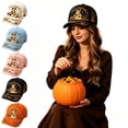 thumbnail image 1 of Clearance Hotyverty Halloween Ghost Baseball Cap, Happy Haunting Patchwork Ghost Pumpkin Commemorative Vintage Baseball Cap Adjustable Cotton Dad Hat Halloween Gift for Women Men, Black, 1 of 9
