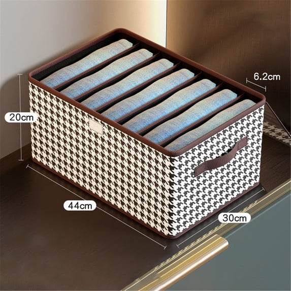 Clearance Houndstooth Jeans Storage Box with Lid - 7-Compartment Foldable Wardrobe Organizer for Closet (Large 7-Grid)