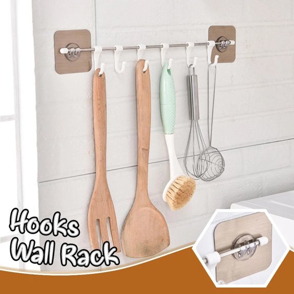 Clearance Household hooks under $5,Six Creative Self-adhesive Hooks Rack Wall Kitchen Bathroom Hanging Rack Housekeeping & Organizers 1PC