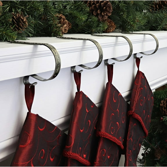 Clearance Household hooks under $6,The Original MantleClip Stocking Holder 4 Pack Holly Embossed Antique Brass 1PC