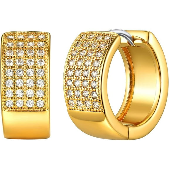 [Clearance] Huggie Hoop Earrings for Women Hypoallergenic Gold Plated Sterling Silver Piercing Post Small Shiny Cubic Zirconia Earrings Ear Daughter Birthday Jewelry Gift on Clearance