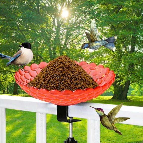 Clearance! Hummingbird Bird Bath Bowl, Deck Rail Mounted Bird Bath, Balcony Bird Baths, Fence Mounted Birds Feeder, Patio Birdbath Bowl Birds Bath with Adjustable Base for Deck Balcony Fence
