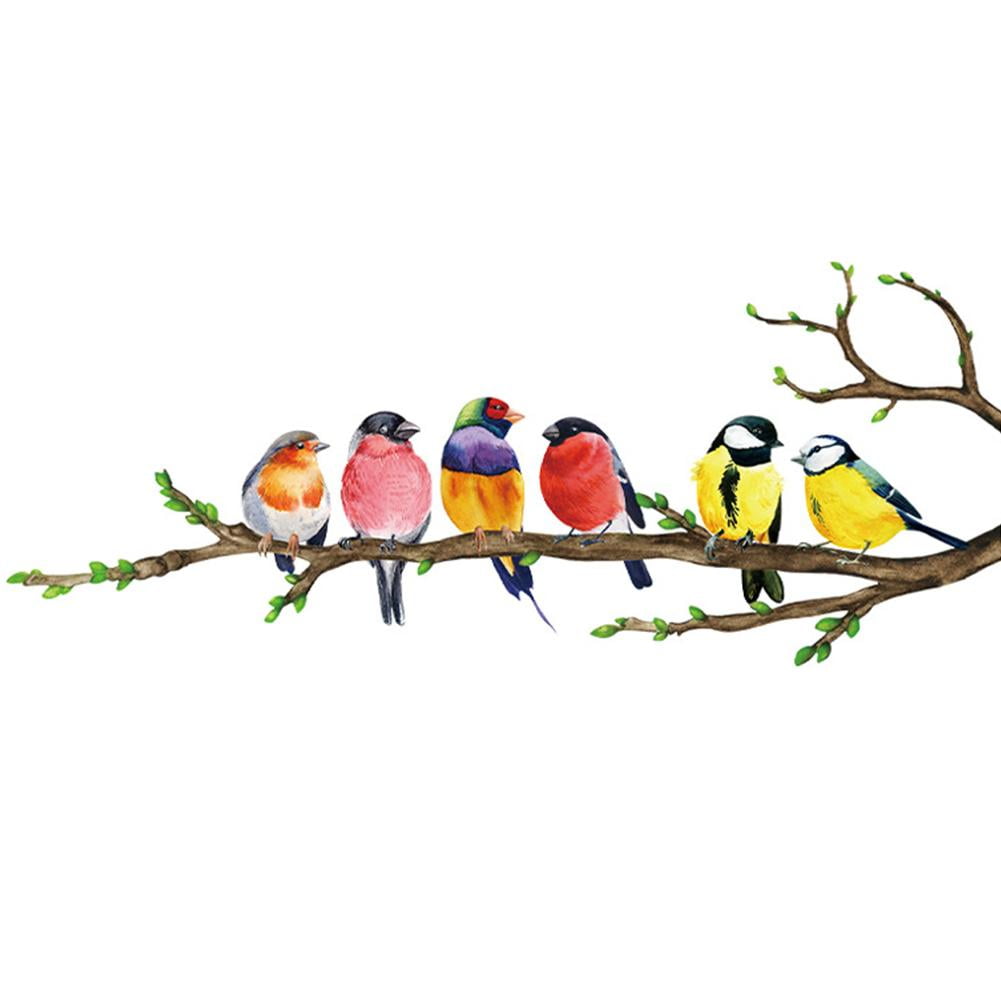 Clearance! Hummingbird on The Tree Branch Wall Sticker,Watercolor Birds ...
