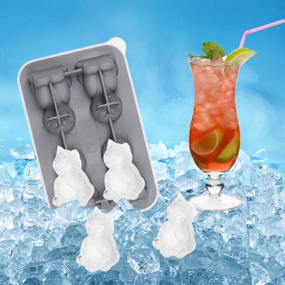 Clearance Ice Cube Mold under $5 3d Cat Shaped Silicone Ice Cube Tray With Lid 4 Compartments Cat Shaped Ice Cubes Easy Release Sturdy Ice Maker For Beverages Coffee And Cocktails