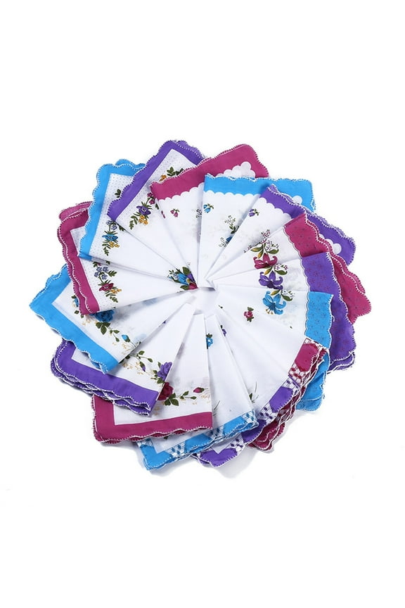 Clearance! Ikeay 20Pcs (12*12In) Handkerchief Cotton Vintage Ladies Women Pocket Floral Flowers Quadrate Hankies,Towels,Handkerchief X20