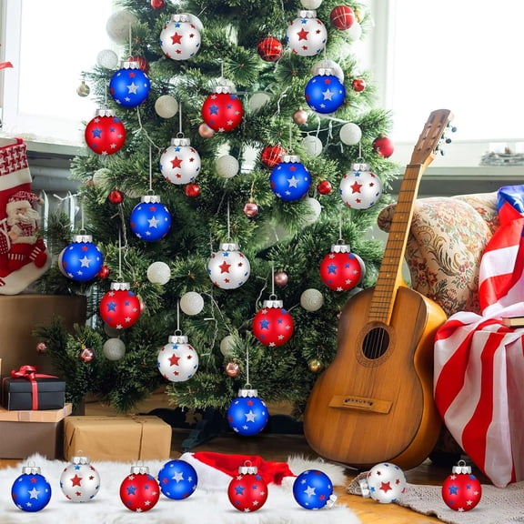 Clearance! Independence Day Ball Ornament Pendant Set 12Pc Patriotic Hanging Orbs for Tree Window Door Ceiling Party Decor 4th Of July Memorial Day Parade Home Celebration Front Porch Entryway Decor