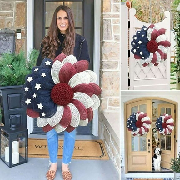 Clearance!Independence Day Wreath Patriotic American 4th of July Wreath Memorial Day Wreaths Festival Garland Decoration Front Door Wall Home Decor