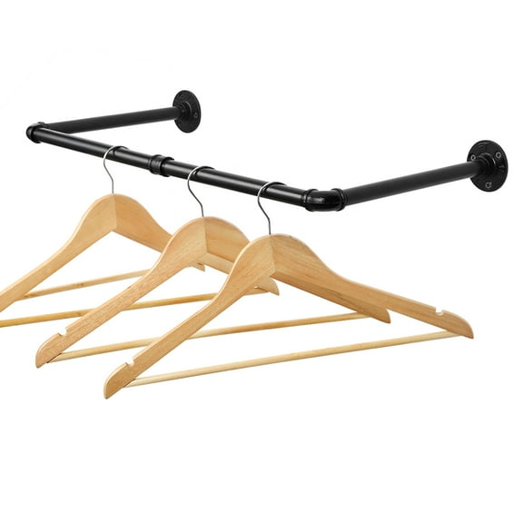 Clearance! Industrial Pipe Clothing Rack Wall Mounted 23.6Garment Rod,Black Iron Heavy Duty Hanging Bar 50 LBS Capacity, Multi-Purpose for Closet Storage, Laundry Room, Bathroom, Rustic Retro Design