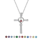FOCALOOK [Clearance] Infinity Cross Heart Necklace 925 Sterling Silver January Garnet Birthstone Necklace for Women Cubic Zirconia Birthday Valentines Day Jewelry Gifts for Wife Girlfriend