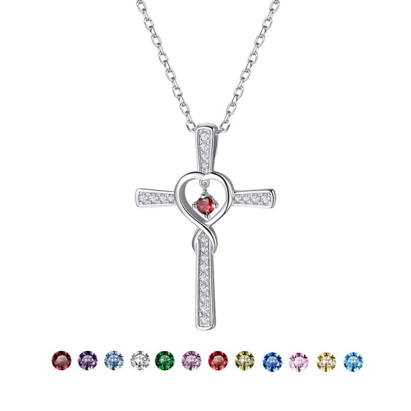 [Clearance] Infinity Cross Heart Necklace 925 Sterling Silver January Garnet Birthstone Necklace for Women Cubic Zirconia Birthday Valentines Day Jewelry Gifts for Wife Girlfriend