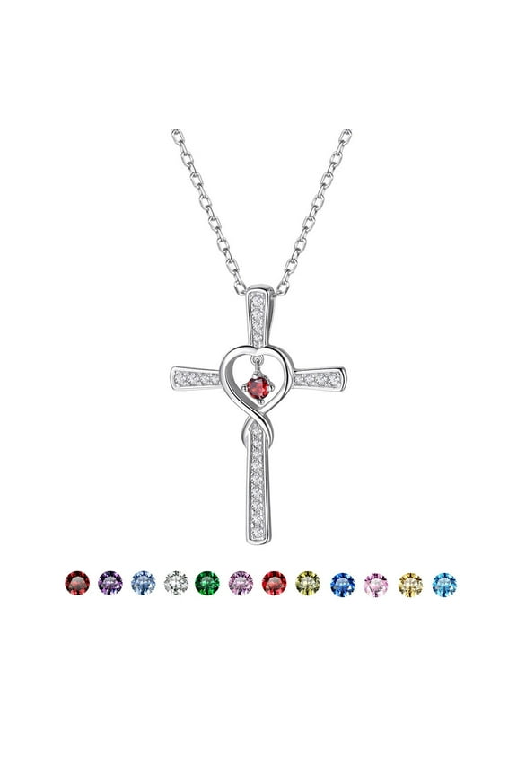 [Clearance] Infinity Cross Heart Necklace 925 Sterling Silver January Garnet Birthstone Necklace for Women Cubic Zirconia Birthday Valentines Day Jewelry Gifts for Wife Girlfriend