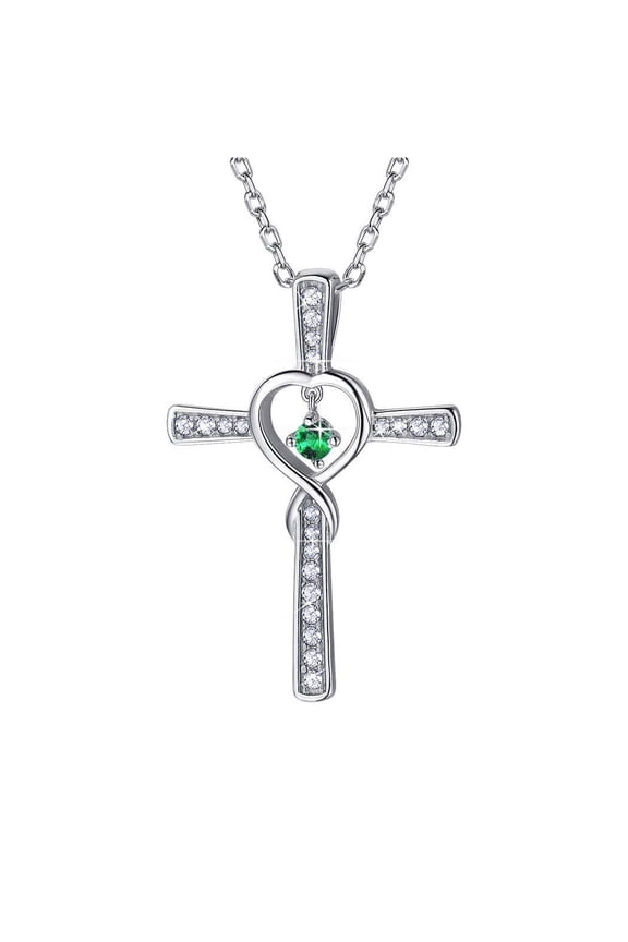 [Clearance] Infinity Cross Heart Necklace 925 Sterling Silver May Emerald Birthstone Necklace for Women Cubic Zirconia Birthday Mothers Day Jewelry Gifts for Mother