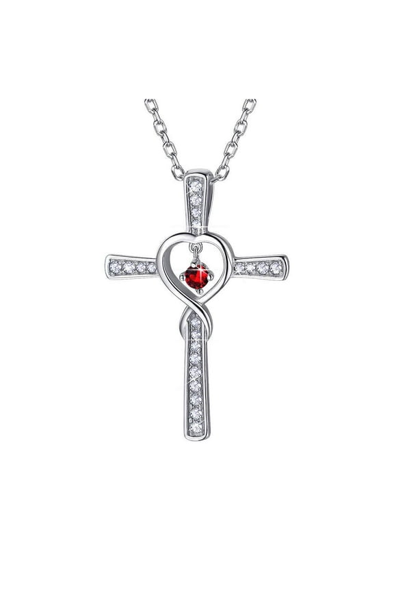 [Clearance] Infinity Cross Necklace 925 Sterling Silver July Ruby Birthstone Necklace for Women Cubic Zirconia Birthday Christmas Jewelry Gifts for Girlfriend