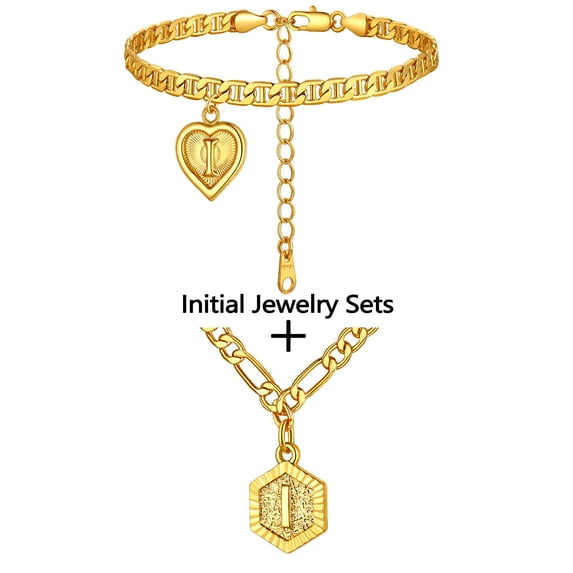 Clearance Initial Anklets and Necklace Sets for Women Alphabet I Jewelry Sets Birthday Valentines Day Gifts Girlfriend Wife Her Age Ideas