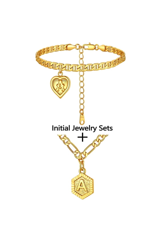 Clearance Initial Ankle Bracelet Necklaces Jewelry Sets for Women A-Z Letter Jewelry Birthday Mothers Day Gift On Sale
