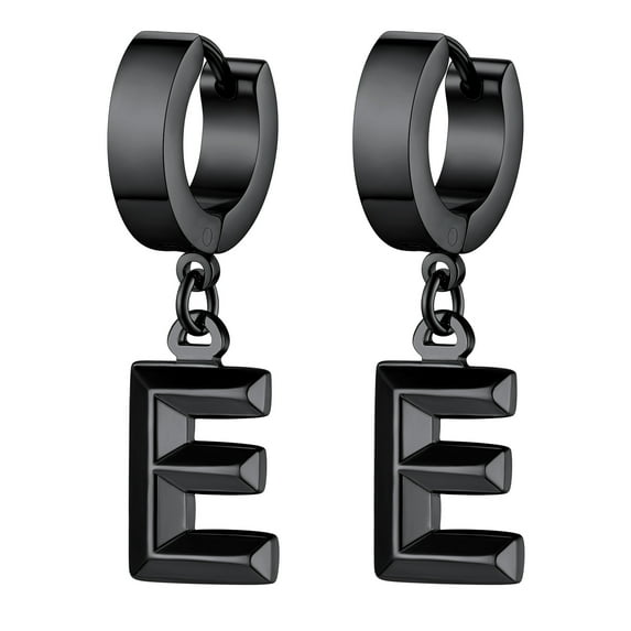 Clearance Black Stainless Steel Initial Earrings for Women Alphabet E Drop Earrings Birthday Valentines Day Jewelry Gifts Girlfriend Wife Her Adults Age Ideas