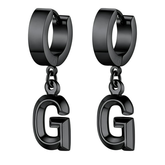 Clearance Black Stainless Steel Initial Earrings for Women Alphabet G Drop Earrings Birthday Valentines Day Jewelry Gifts Girlfriend Wife Her Adults Age Ideas