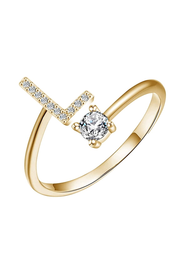 Clearance!Initial Letter Ring for Women Silver Stackable Alphabet Rings with Initial Adjustable Crystal Inlaid Initial Rings