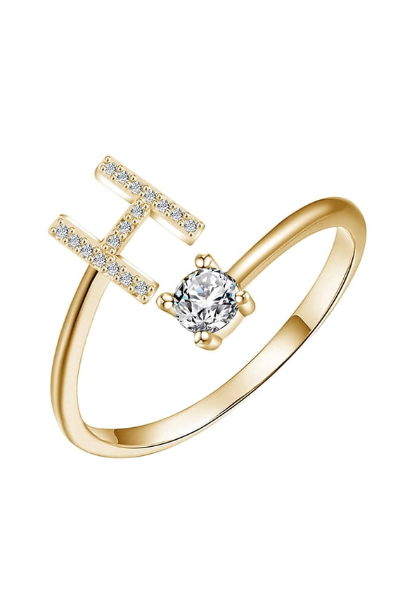 Clearance!Initial Letter Ring for Women Silver Stackable Alphabet Rings with Initial Adjustable Crystal Inlaid Initial Rings